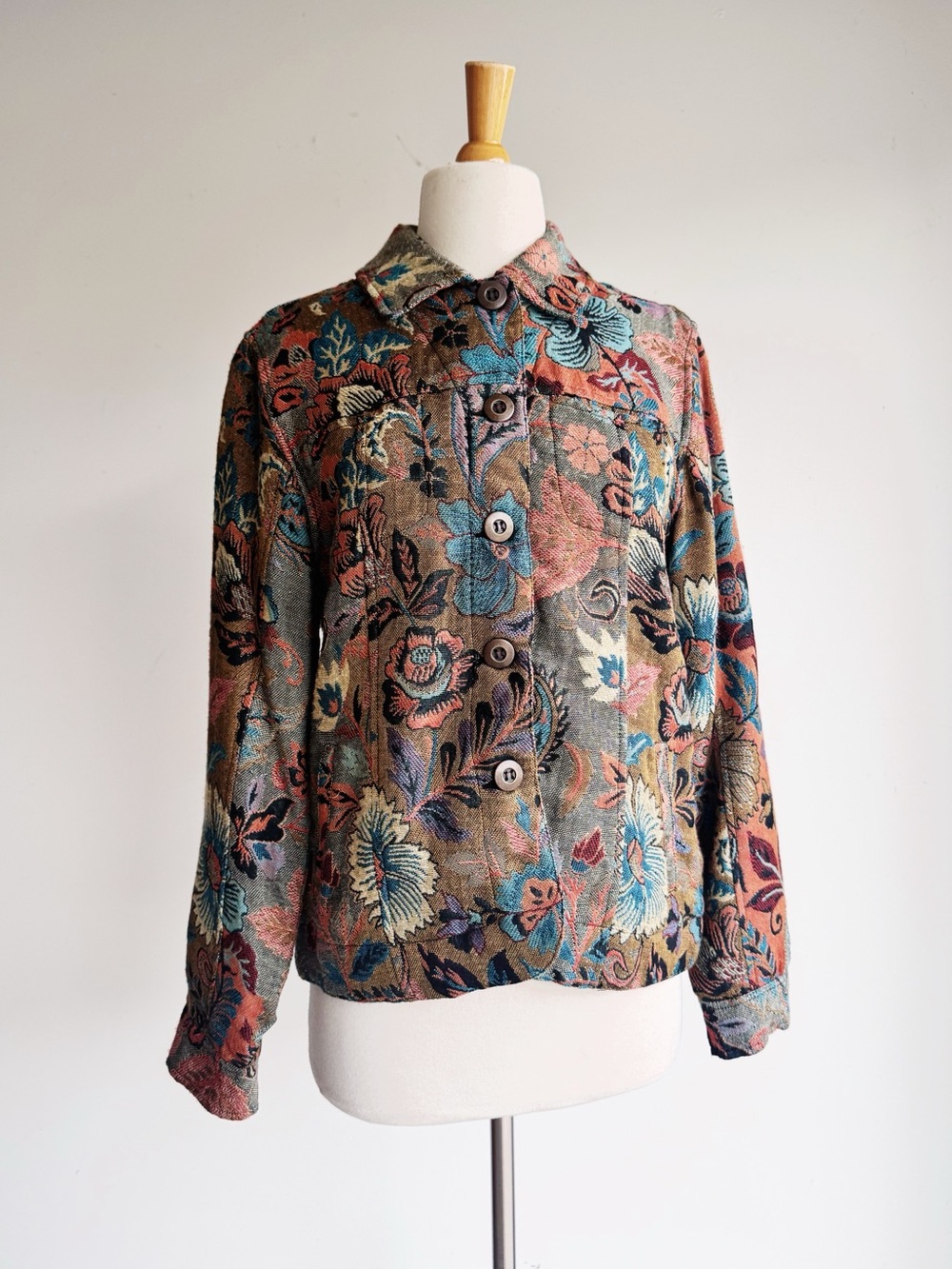 Life Style Floral Tapestry Jacket Woven Jacquard Boho Artsy Small